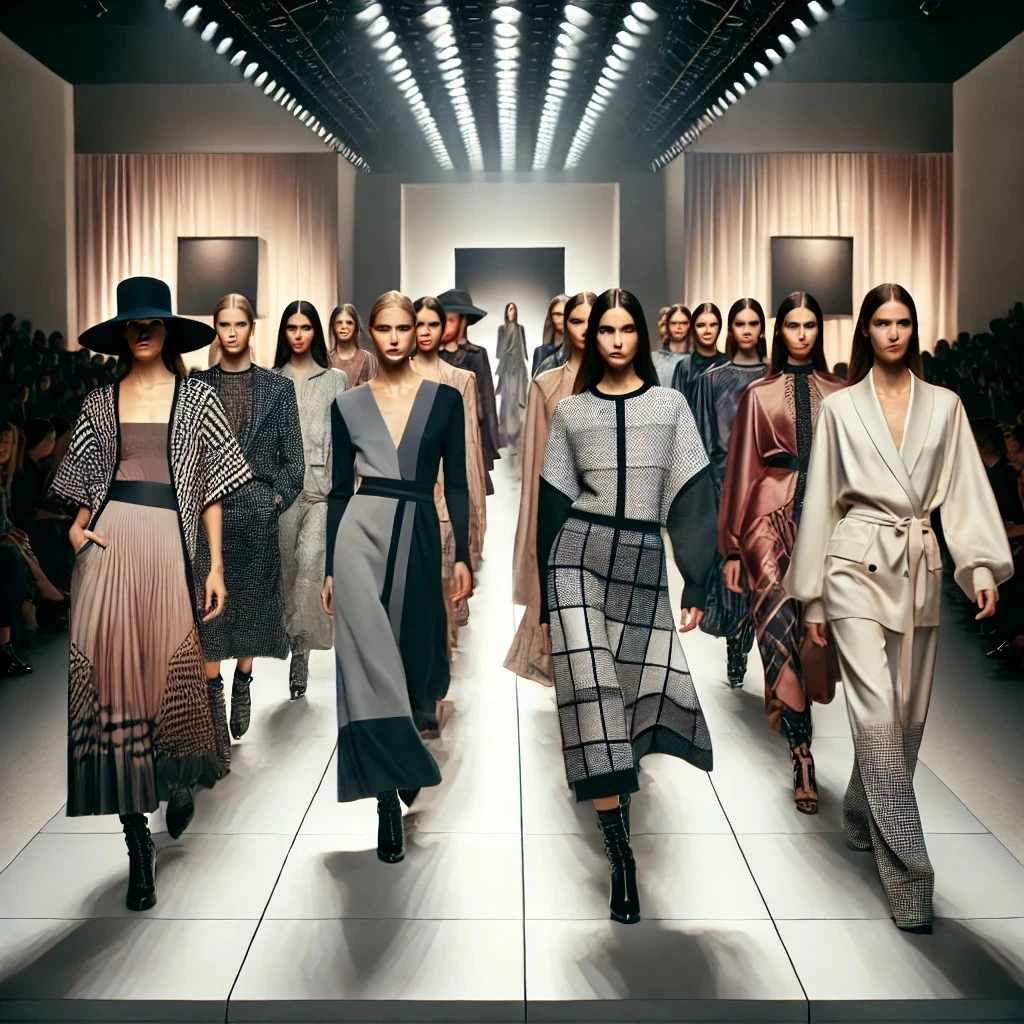 Elegant fashion runway with contemporary clothing and beauty inspiration