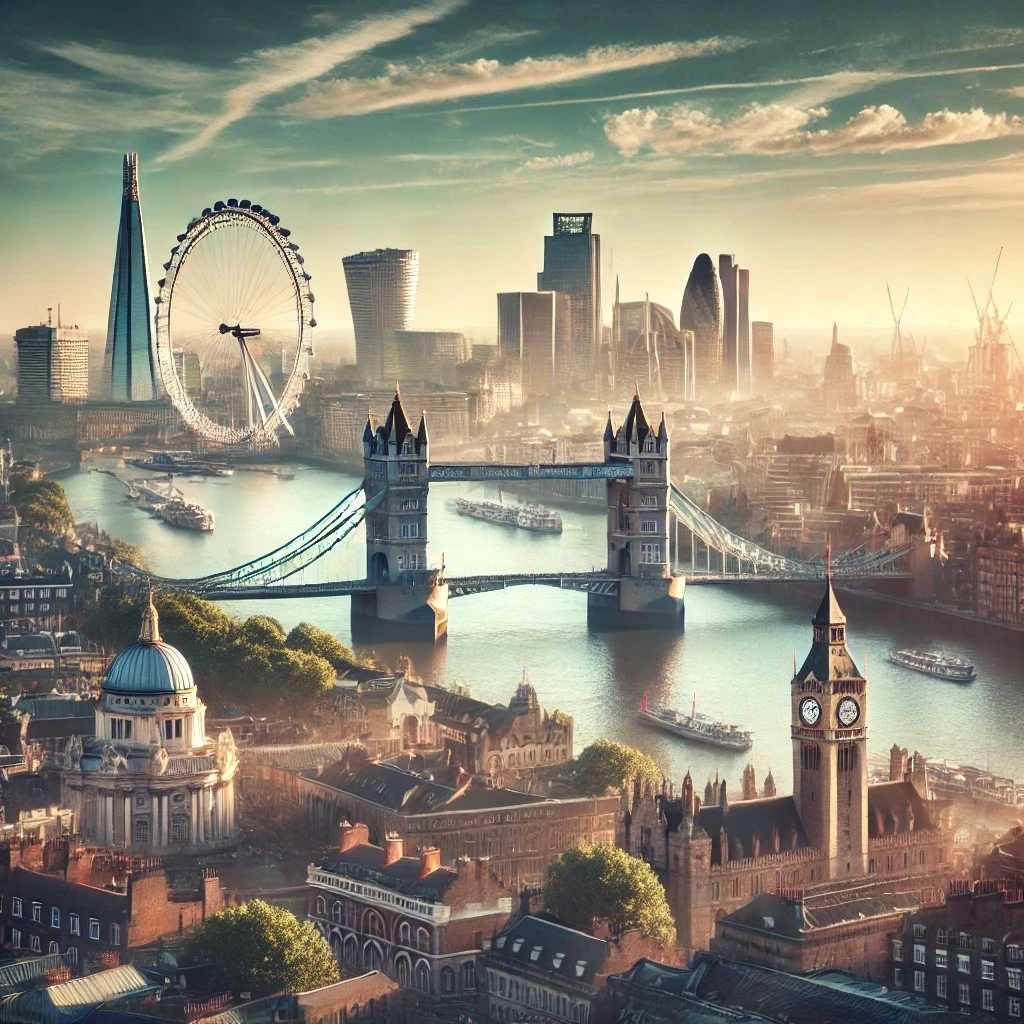 London skyline with Tower Bridge, the River Thames and the London Eye