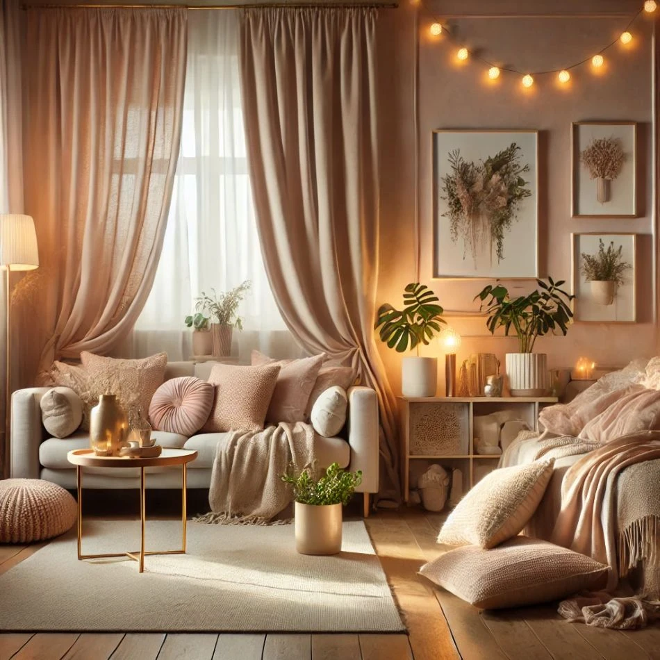 Cosy living room with warm lighting creating a peaceful home sanctuary