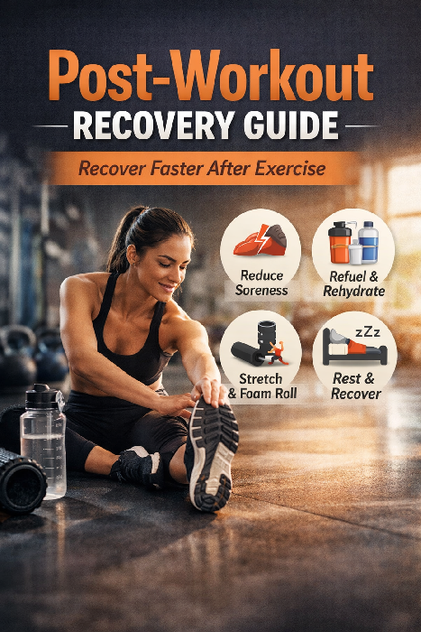 Woman stretching after exercise with a water bottle and foam roller