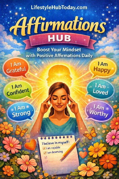 Positive affirmations for confidence, motivation, calm and personal growth from Lifestyle Hub Today