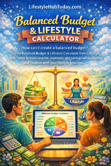 Balanced Budget and Lifestyle Calculator illustration comparing finances with lifestyle priorities