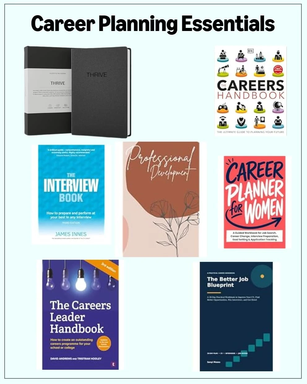 Career planning essentials including professional development books, journals and planning tools