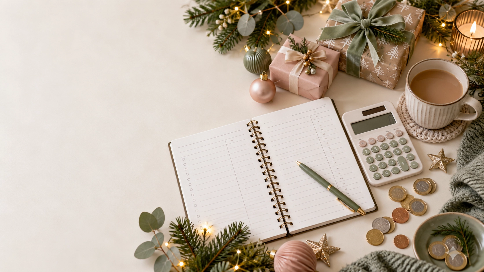 Christmas budget planner with calculator, gifts and festive expenses